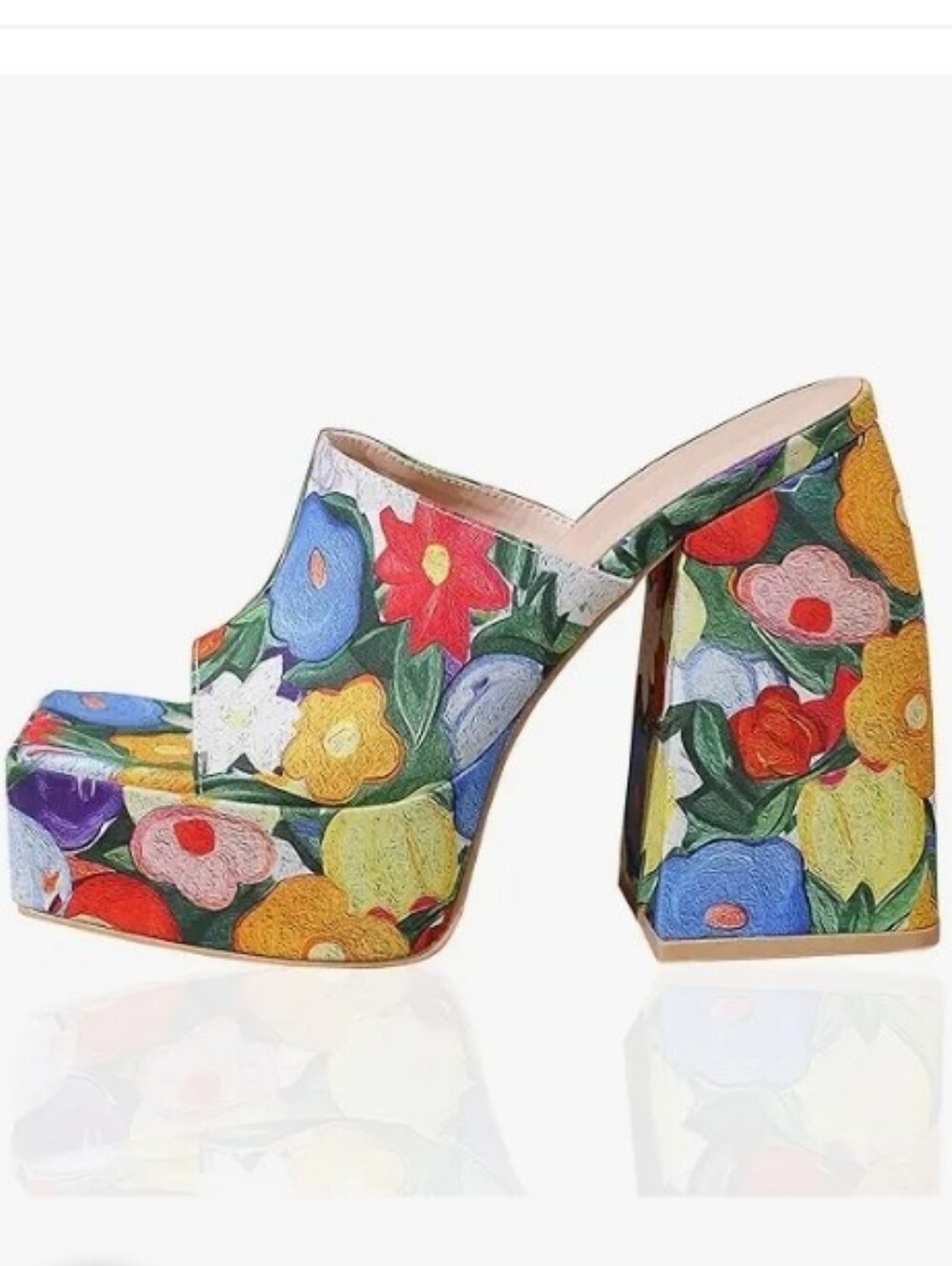 Floral Multicolor Platform Mule Heels - Women's